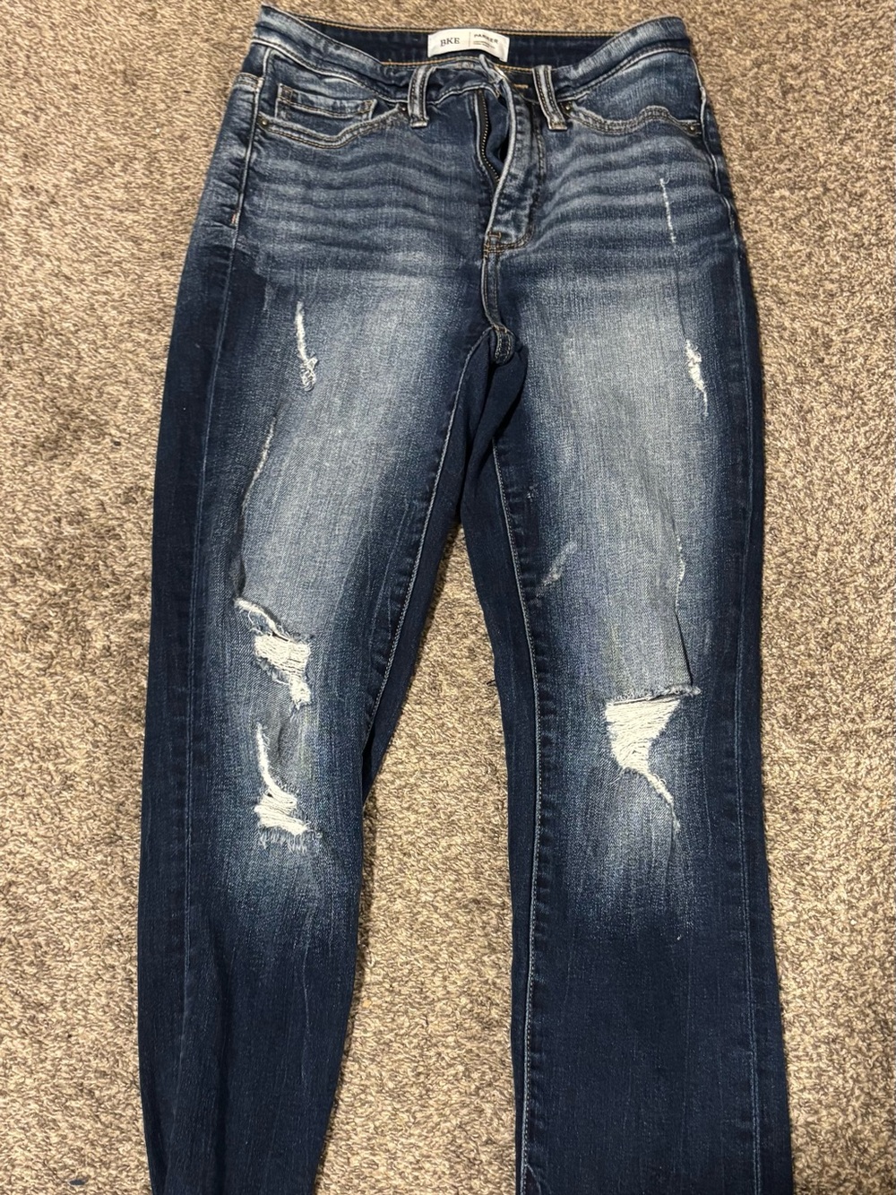 BKE Women’s Skinny Jeans - Dark Blue Distressed